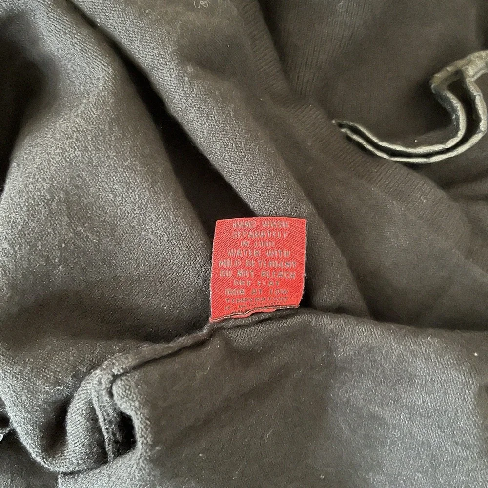 Vintage RED Sweater Women's Large Black 3/4 Sleeve Faux Leather Trim Boho